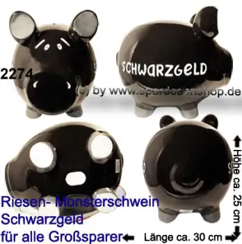 Sparschwein riesengroßes Monster Sparschwein 3D Design Schwarzgeld Keramik Gesamt